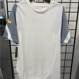 Nike Men's White and Gray Tee with Yellow Accents